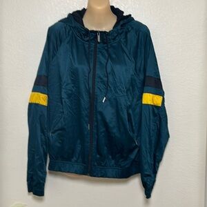 Zella Track Jacket Green and black with yellow stripes on sleeves womens large